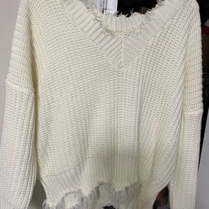 White fringe sweater